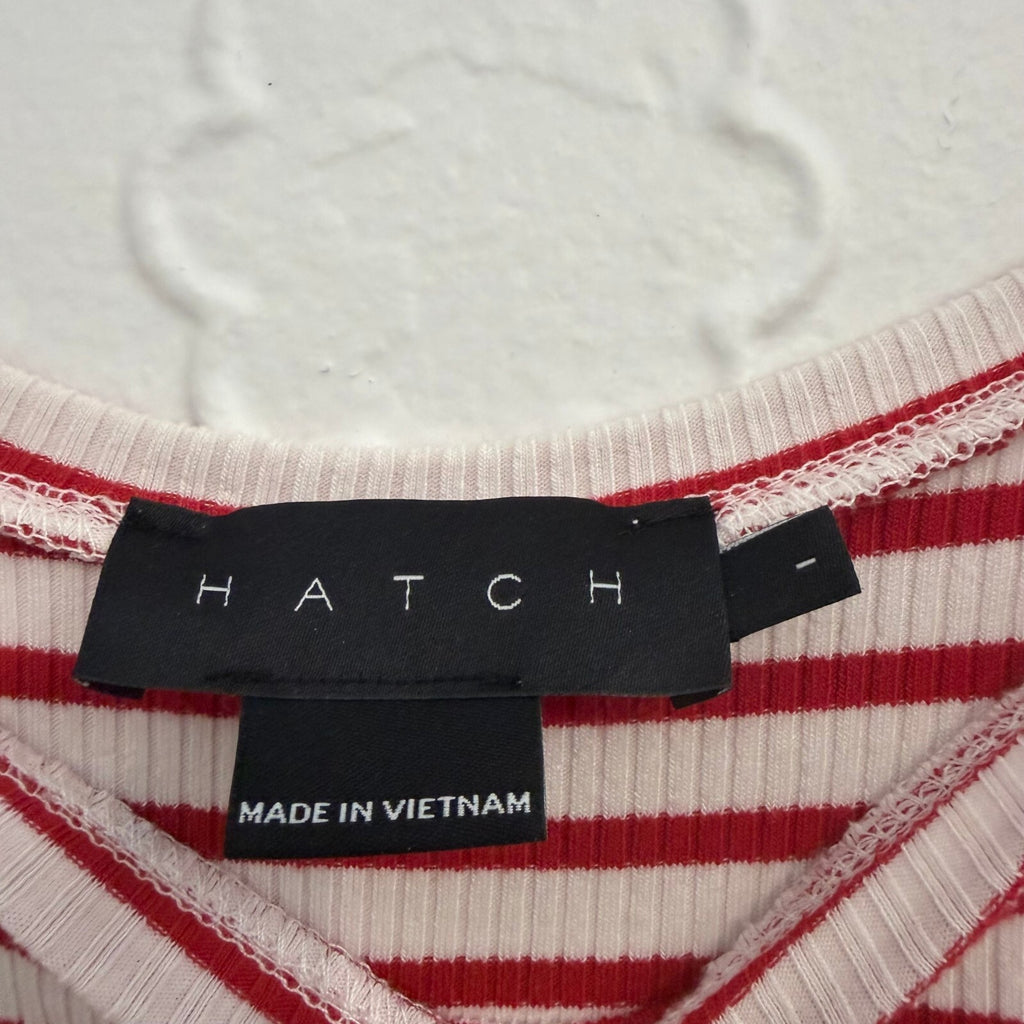 HATCH Striped Ribbed Scoop Neck Midi Dress Red White Stretch Size S