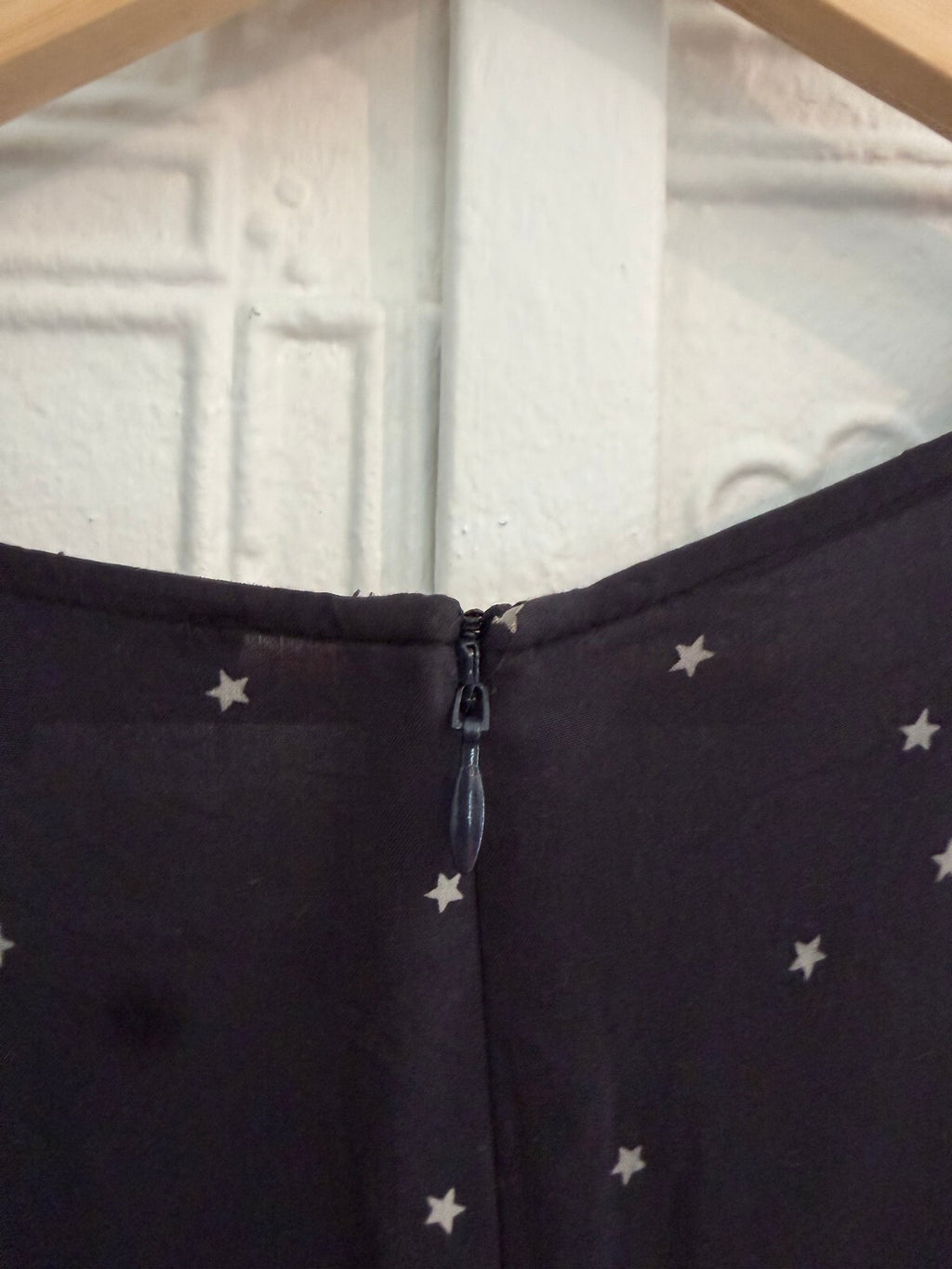 Madewell Star Print Midi Dress Size 6 Navy Blue Long Sleeve