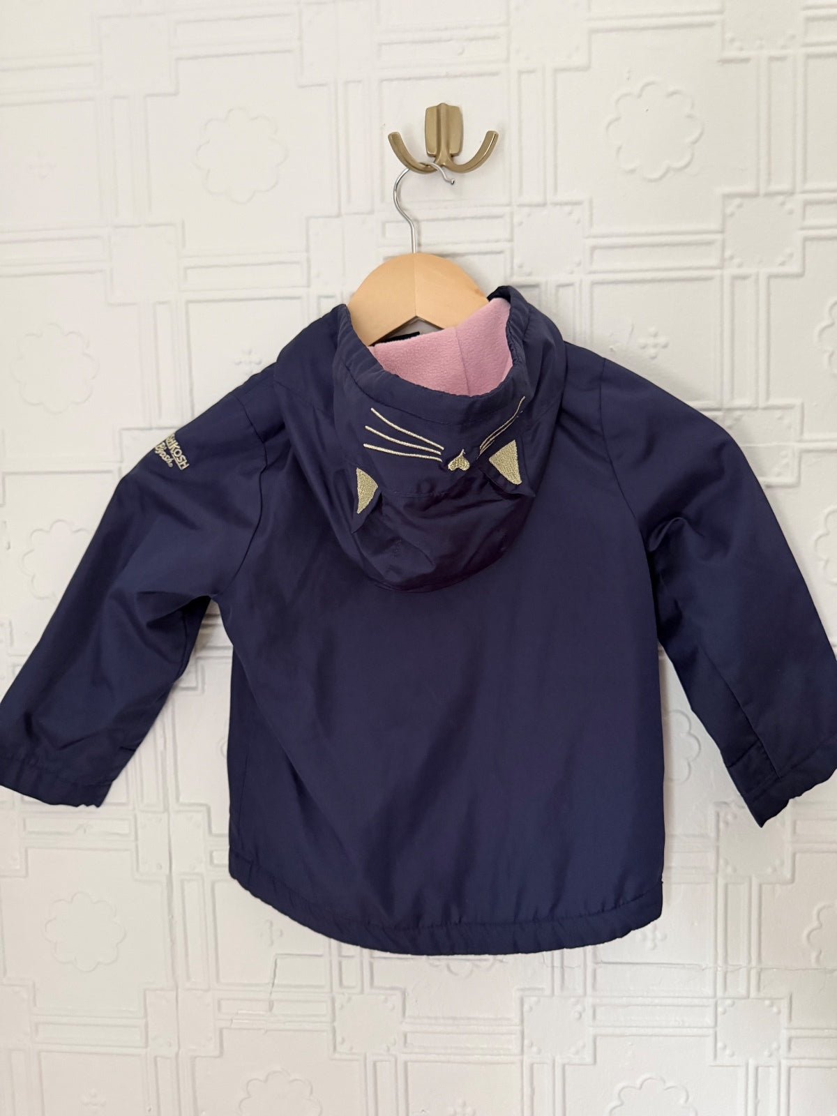 OshKosh B'gosh Girls 3T Navy Blue Fleece Lined Kitty Cat Hooded Jacket Coat