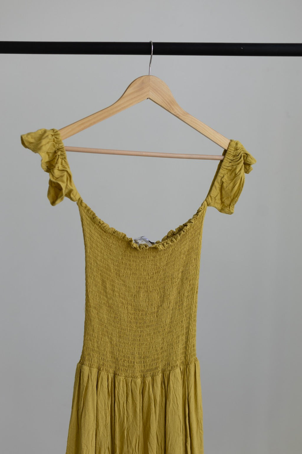 Young Fabulous & Broke Smocked Off Shoulder Maxi Dress Mustard Yellow M