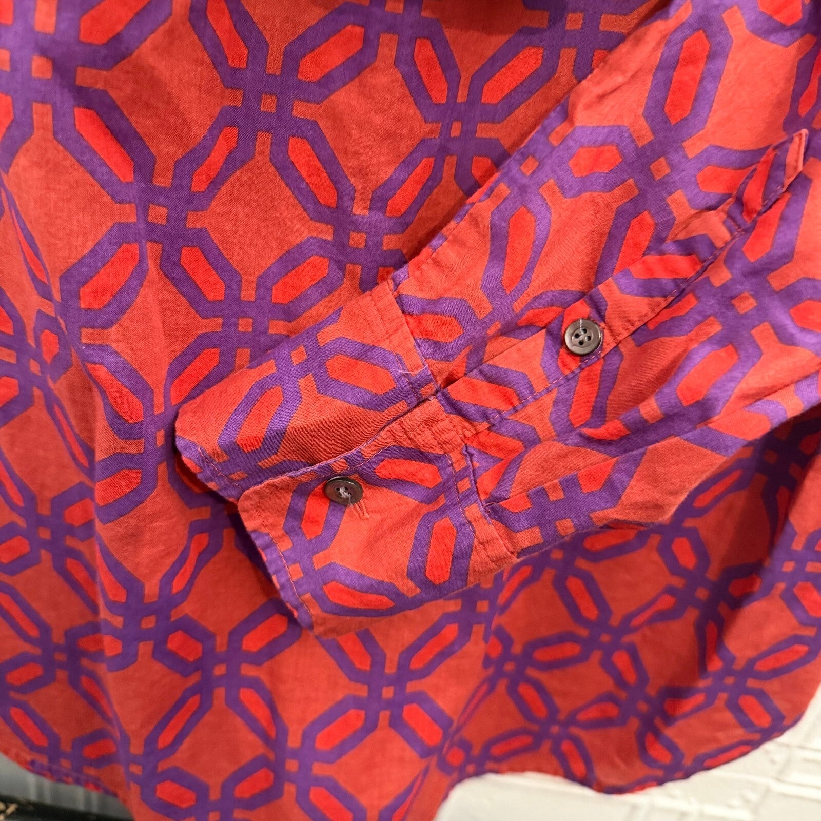 J.Crew Womens Size 10 Cotton Button Down Shirt Red Purple Geometric Print Top