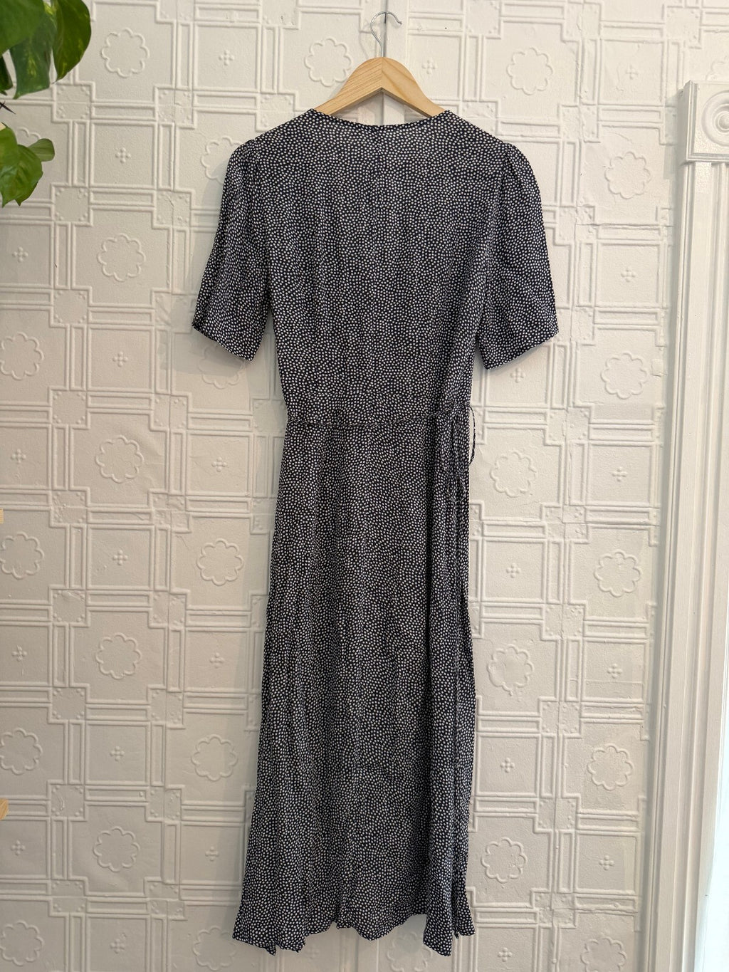 GAP Navy Blue Polka Dot Side Button Wrap Midi Dress S