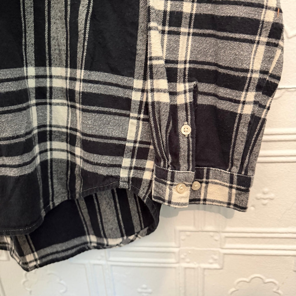Gap Teen Size 12 Black Cream Plaid Flannel Button Down Shirt Top