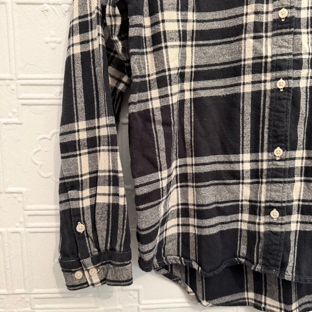 Gap Teen Size 12 Black Cream Plaid Flannel Button Down Shirt Top