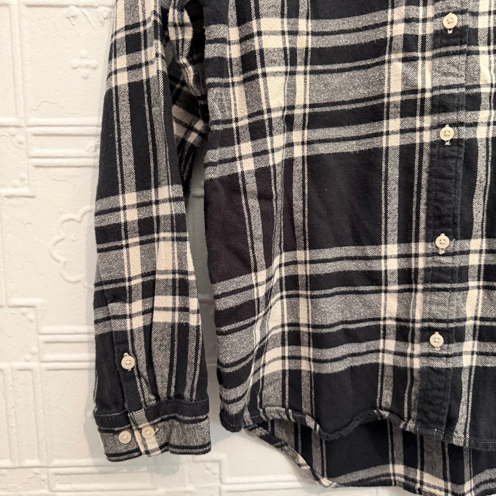 Gap Teen Size 12 Black Cream Plaid Flannel Button Down Shirt Top