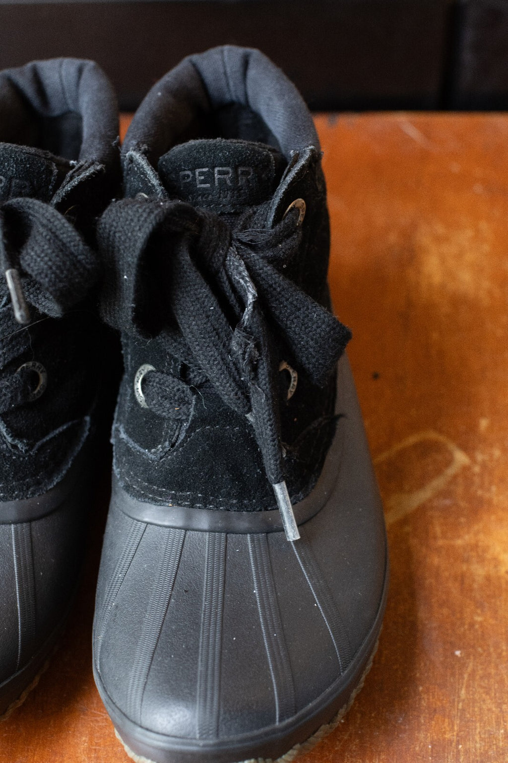 Sperry Black Duck Boots with Suede Upper and Rubber Sole