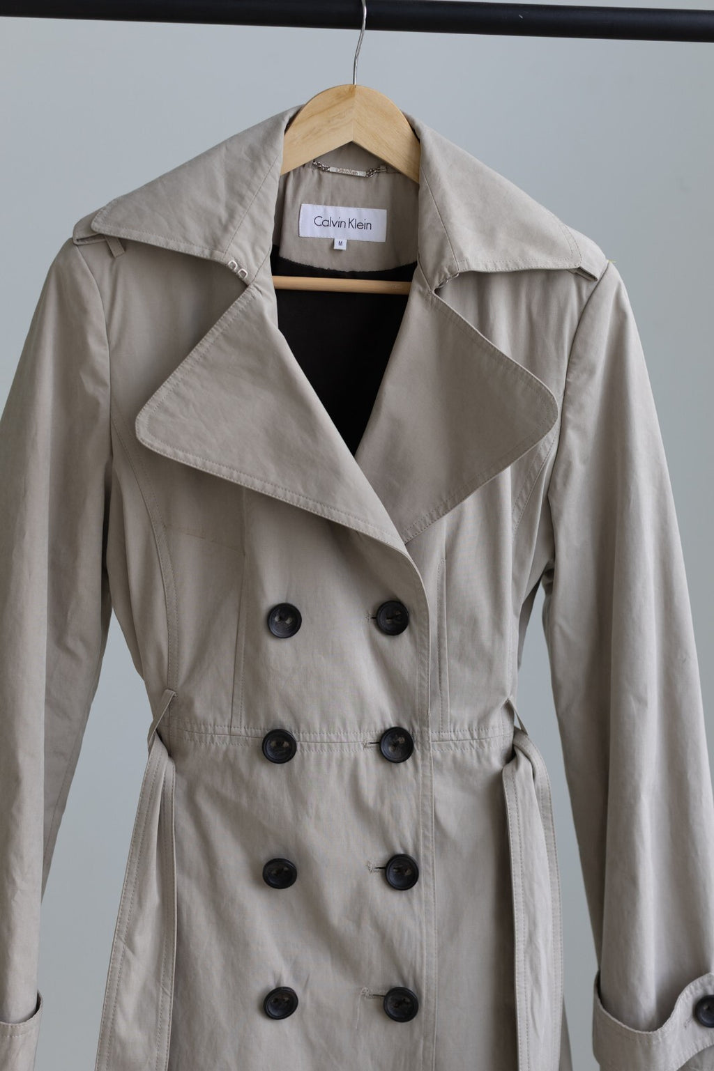Calvin Klein Double Breasted Trench Coat Belted Beige Medium