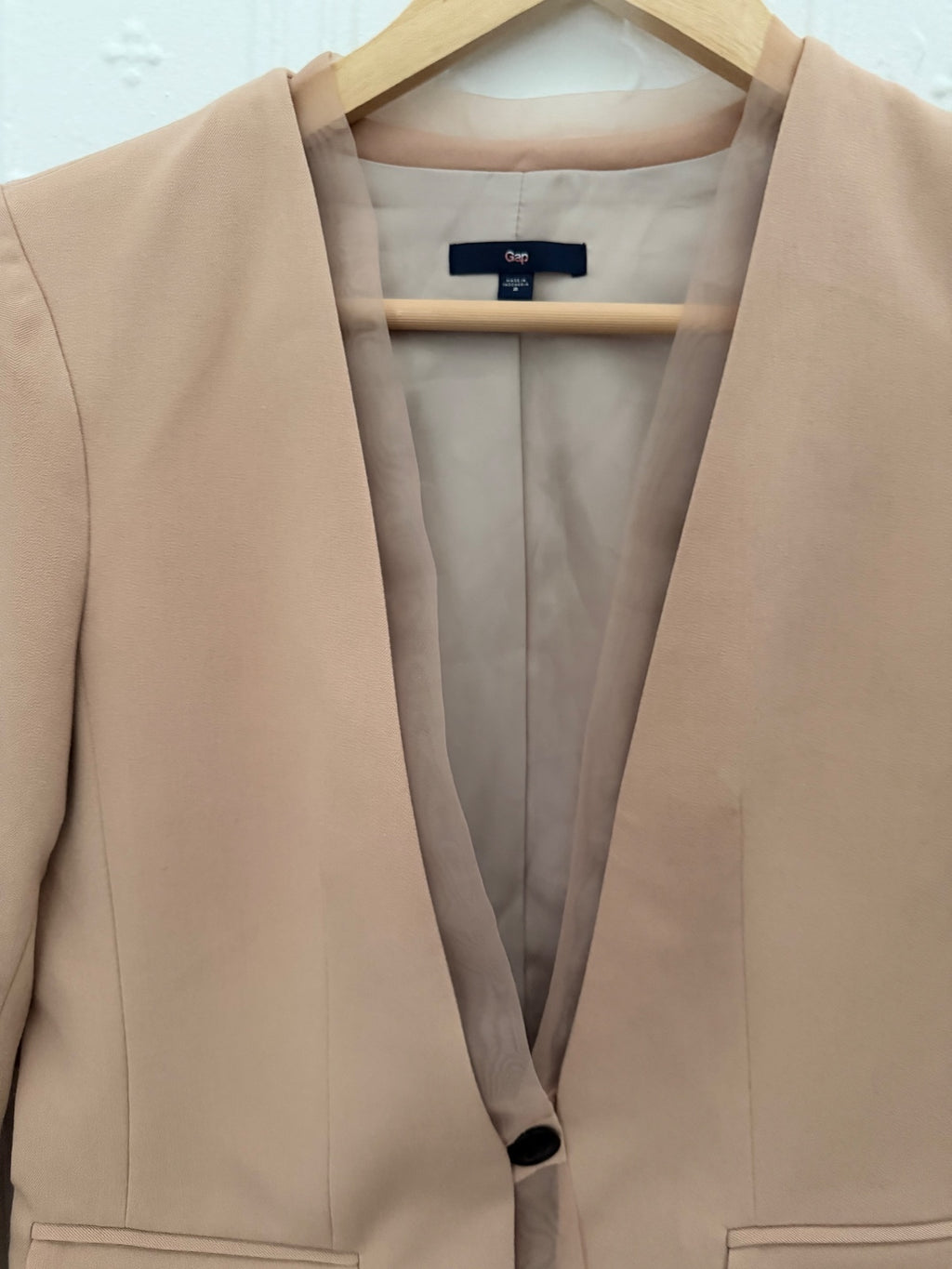 GAP Beige Tan Open Front Chiffon Hem Blazer Jacket Size 2
