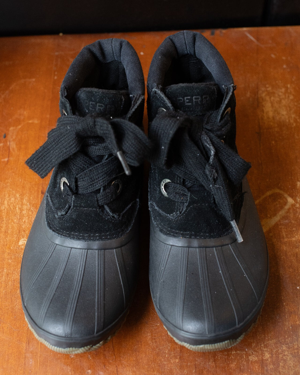 Sperry Black Duck Boots with Suede Upper and Rubber Sole