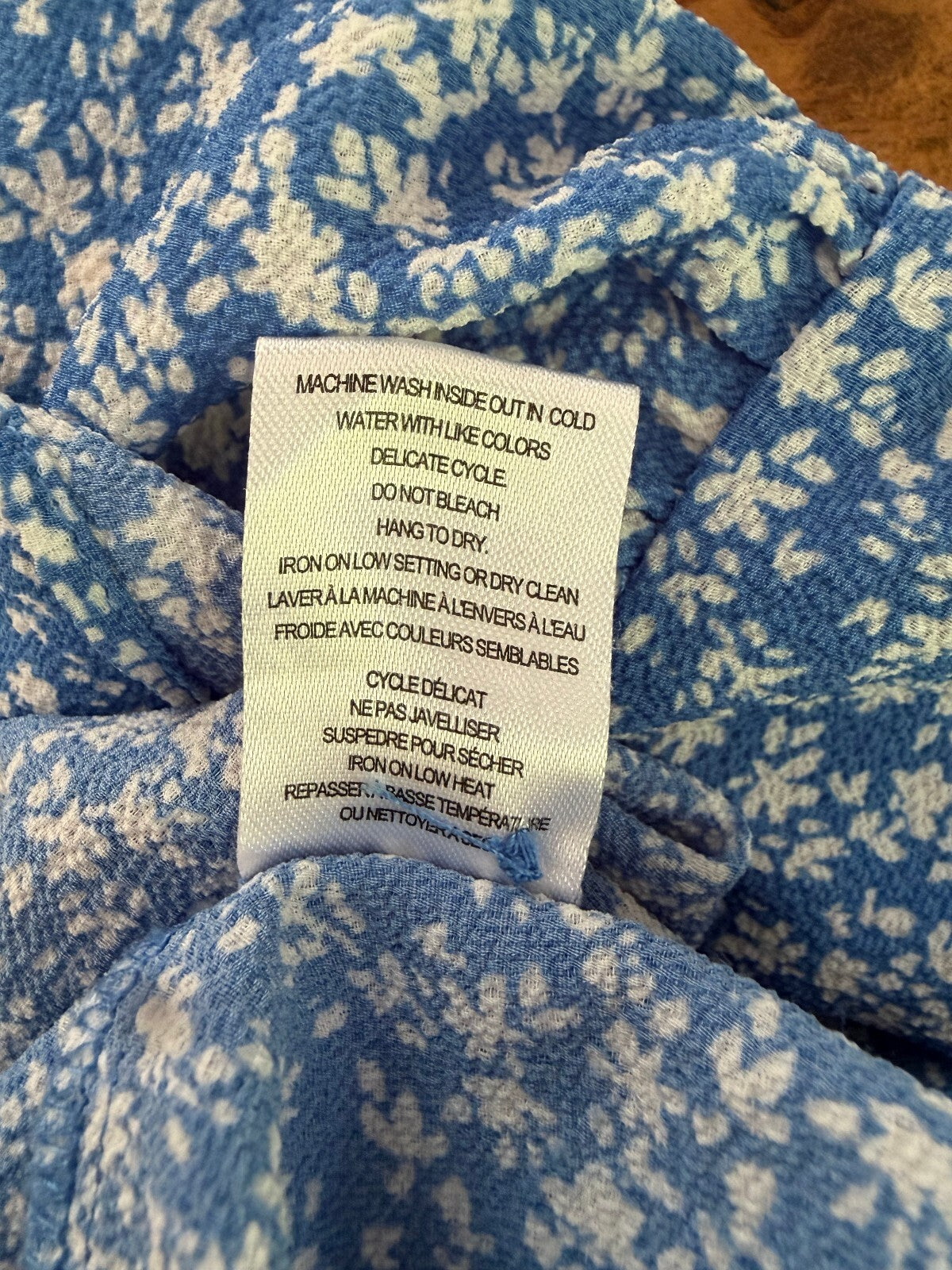 C By One Blue White Floral Tie Front Short Sleeve Blouse L Chiffon Cottagecore
