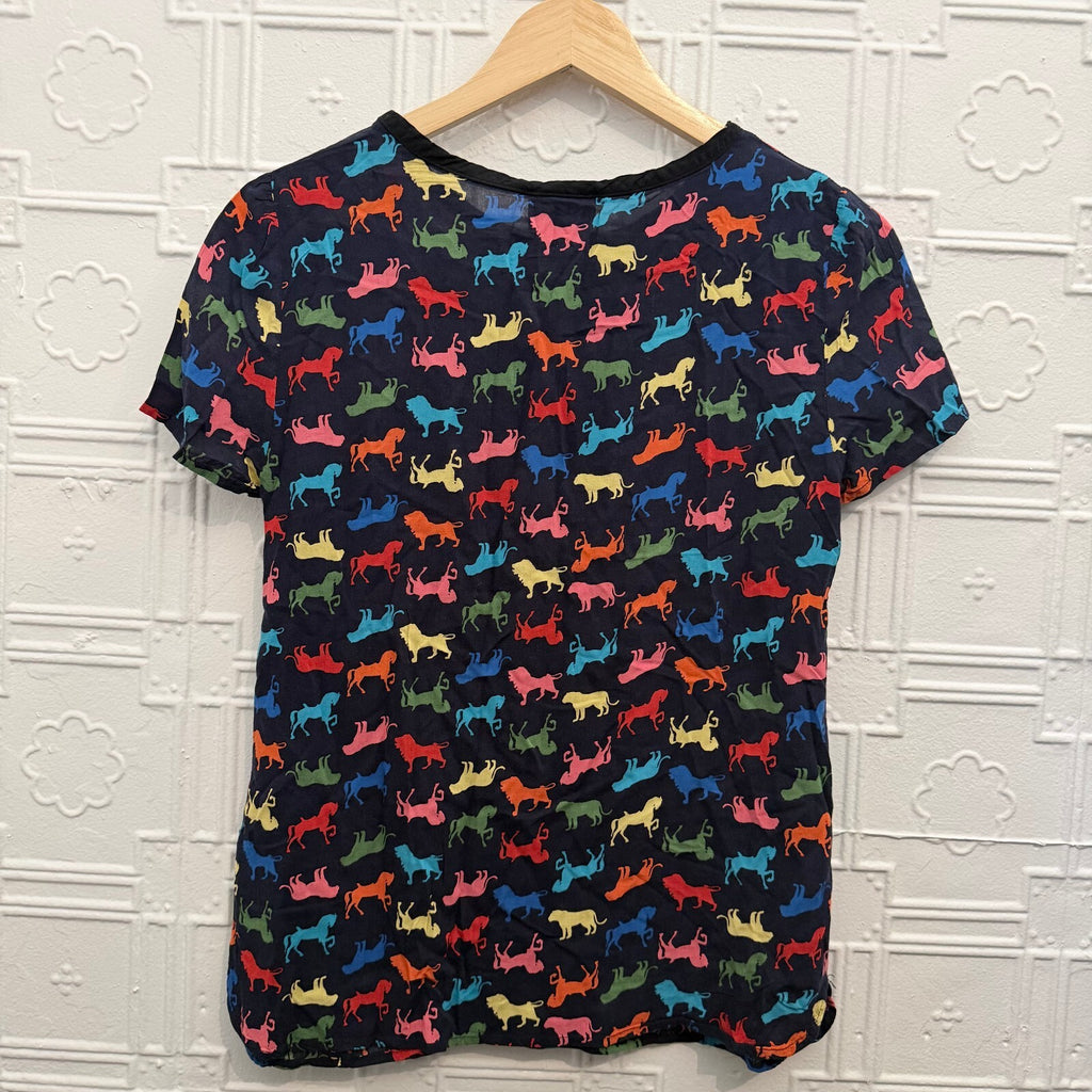 Maeve Anthropologie Animal Print Top Size 2 Novelty Safari Circus Short Sleeve