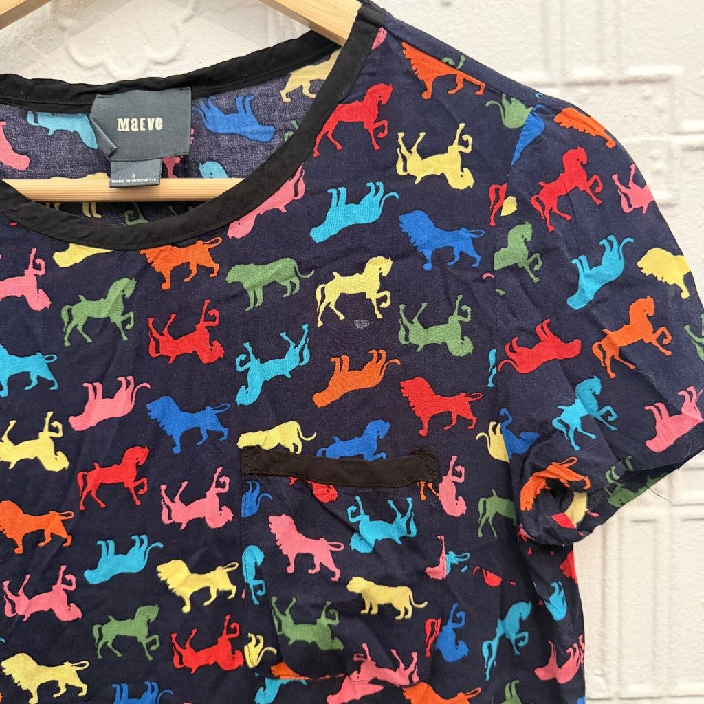 Maeve Anthropologie Animal Print Top Size 2 Novelty Safari Circus Short Sleeve