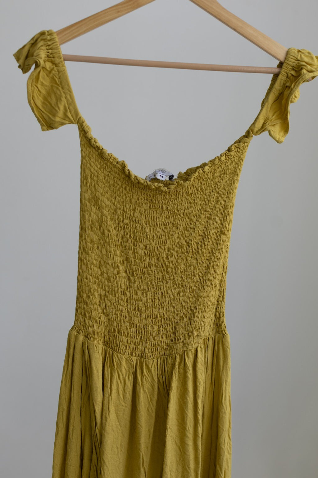 Young Fabulous & Broke Smocked Off Shoulder Maxi Dress Mustard Yellow M