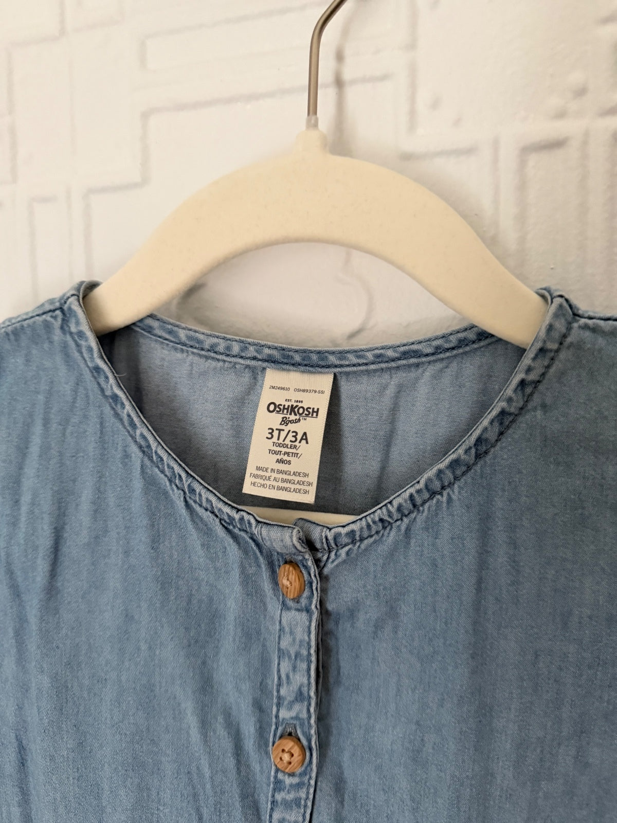 OshKosh B'gosh Toddler Girls Tiered Denim Chambray Dress Size 3T Light Wash