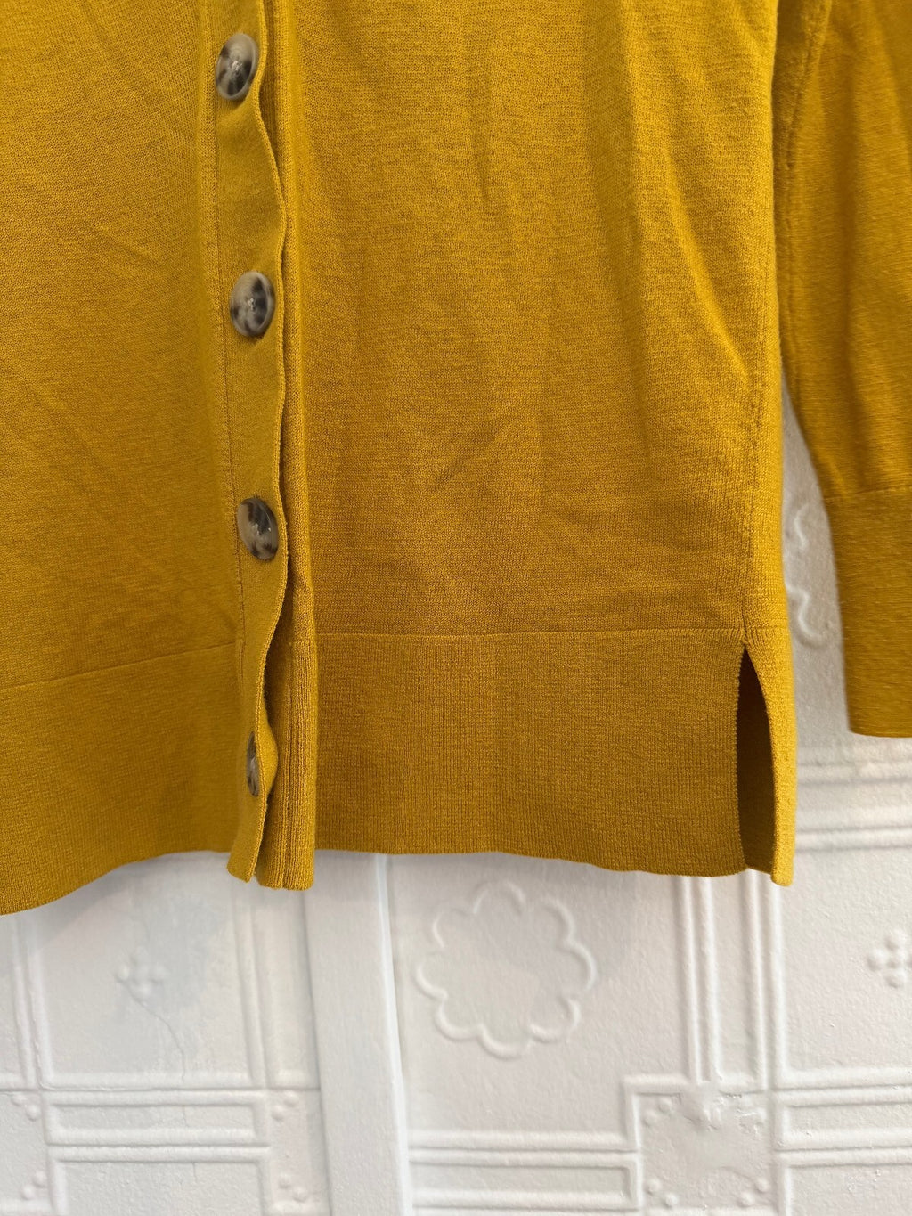 LOFT Mustard Yellow V-Neck Button Cardigan Sweater Wool Blend XS