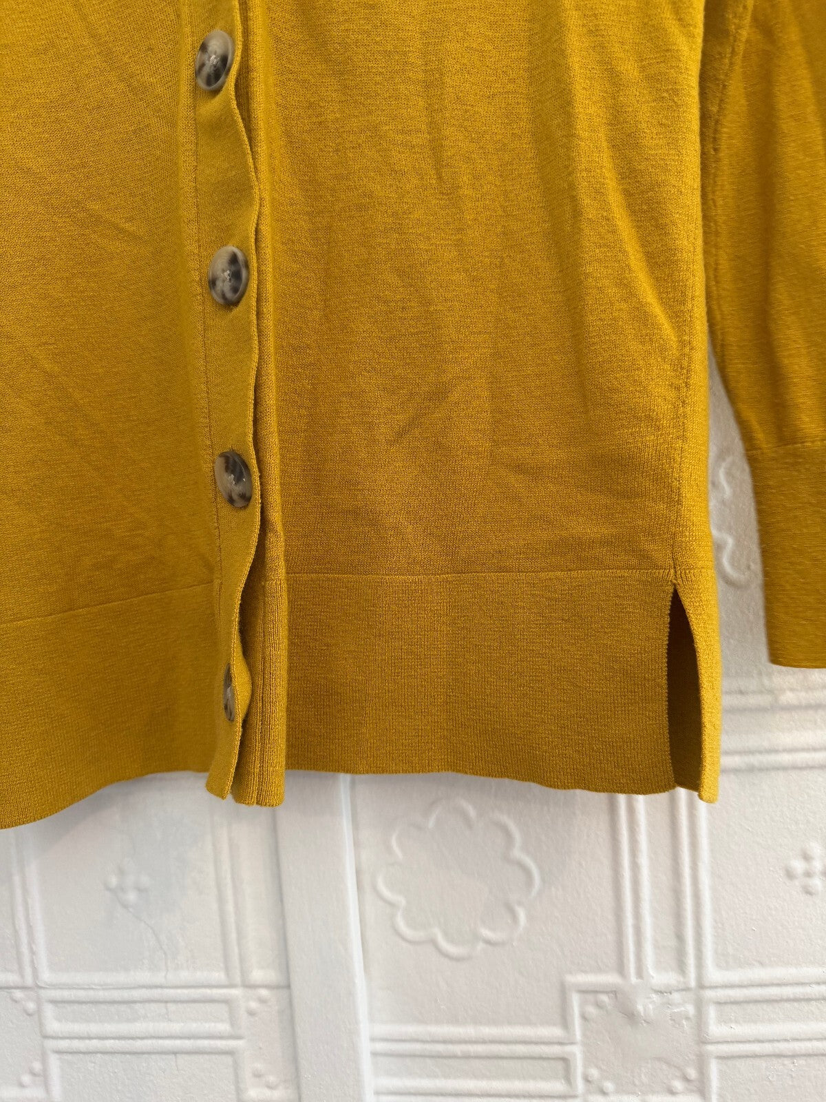 LOFT Mustard Yellow V-Neck Button Cardigan Sweater Wool Blend XS