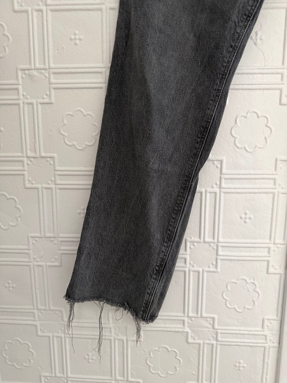 Old Navy High-Rise Slouchy Straight Jeans Grey 14 Tall Raw Hem Button Fly
