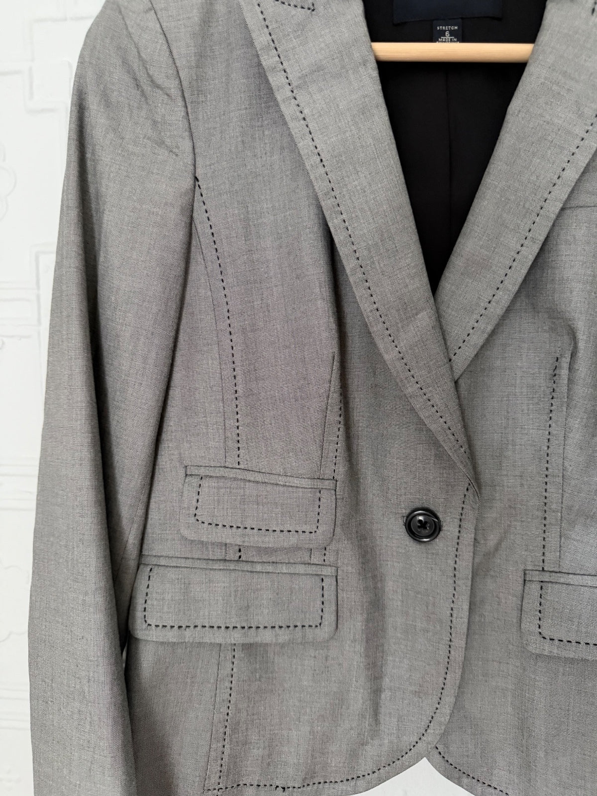 Banana Republic Pick Stitch Blazer Grey Size 6 Stretch Cotton Single Button