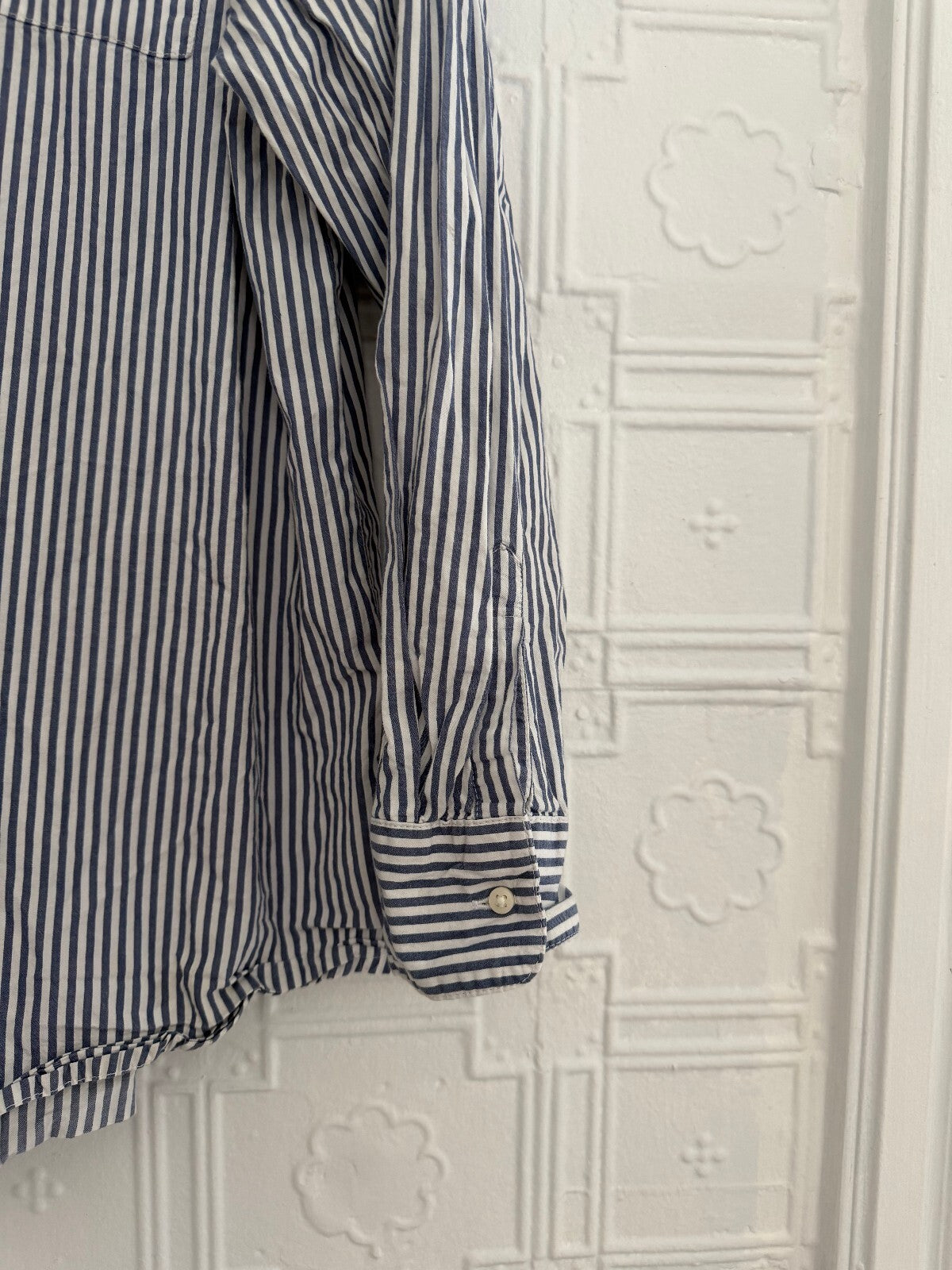 Old Navy The Boyfriend Shirt Blue White Striped Button Down L Tall Cotton