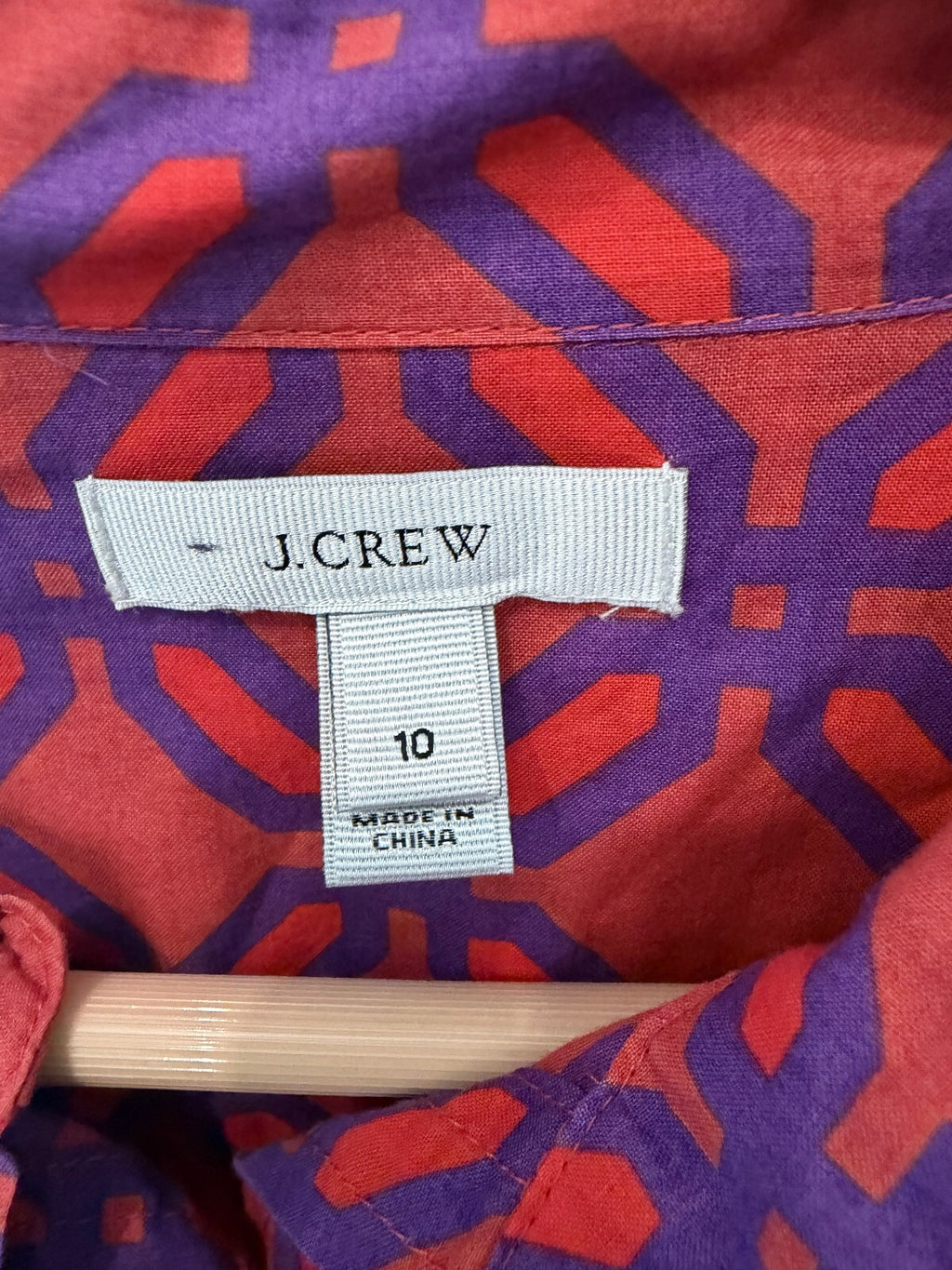 J.Crew Womens Size 10 Cotton Button Down Shirt Red Purple Geometric Print Top