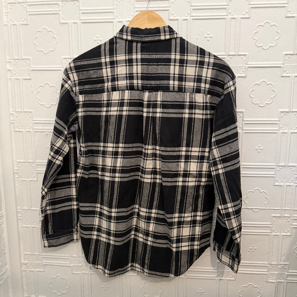 Gap Teen Size 12 Black Cream Plaid Flannel Button Down Shirt Top