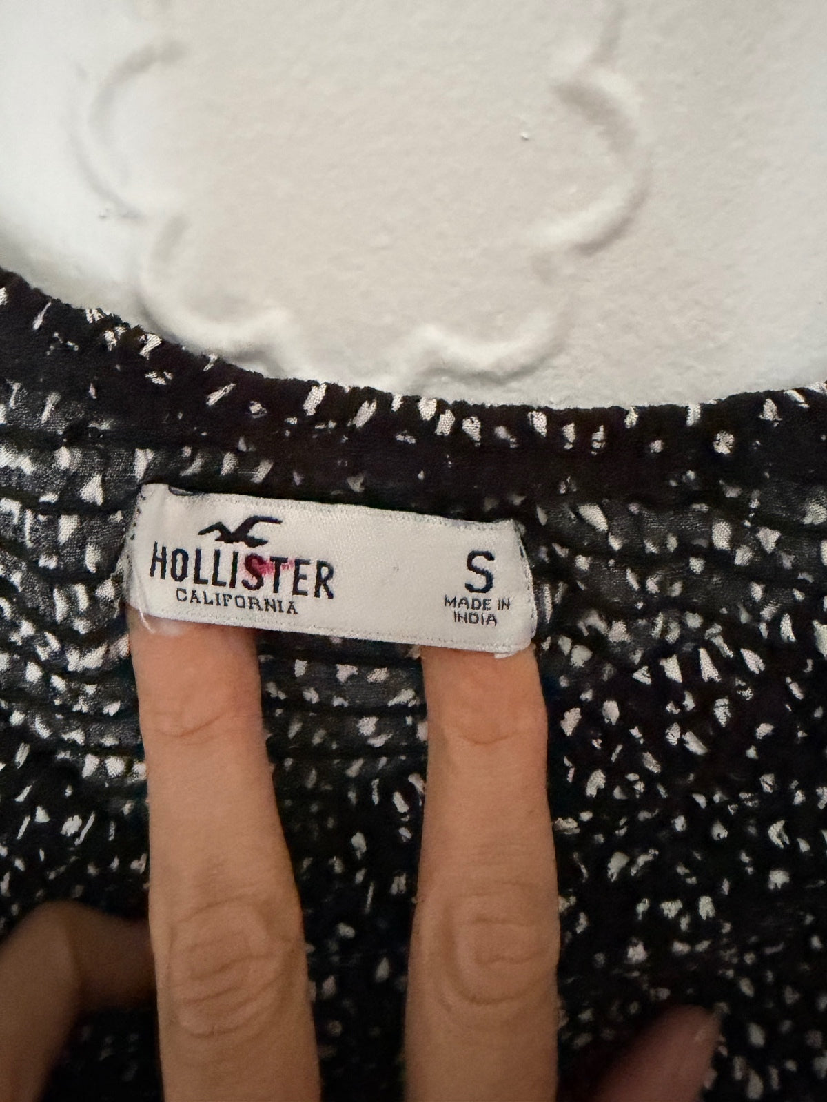 Hollister Cottagecore Black & White Speckled Smocked Mini Dress - Small