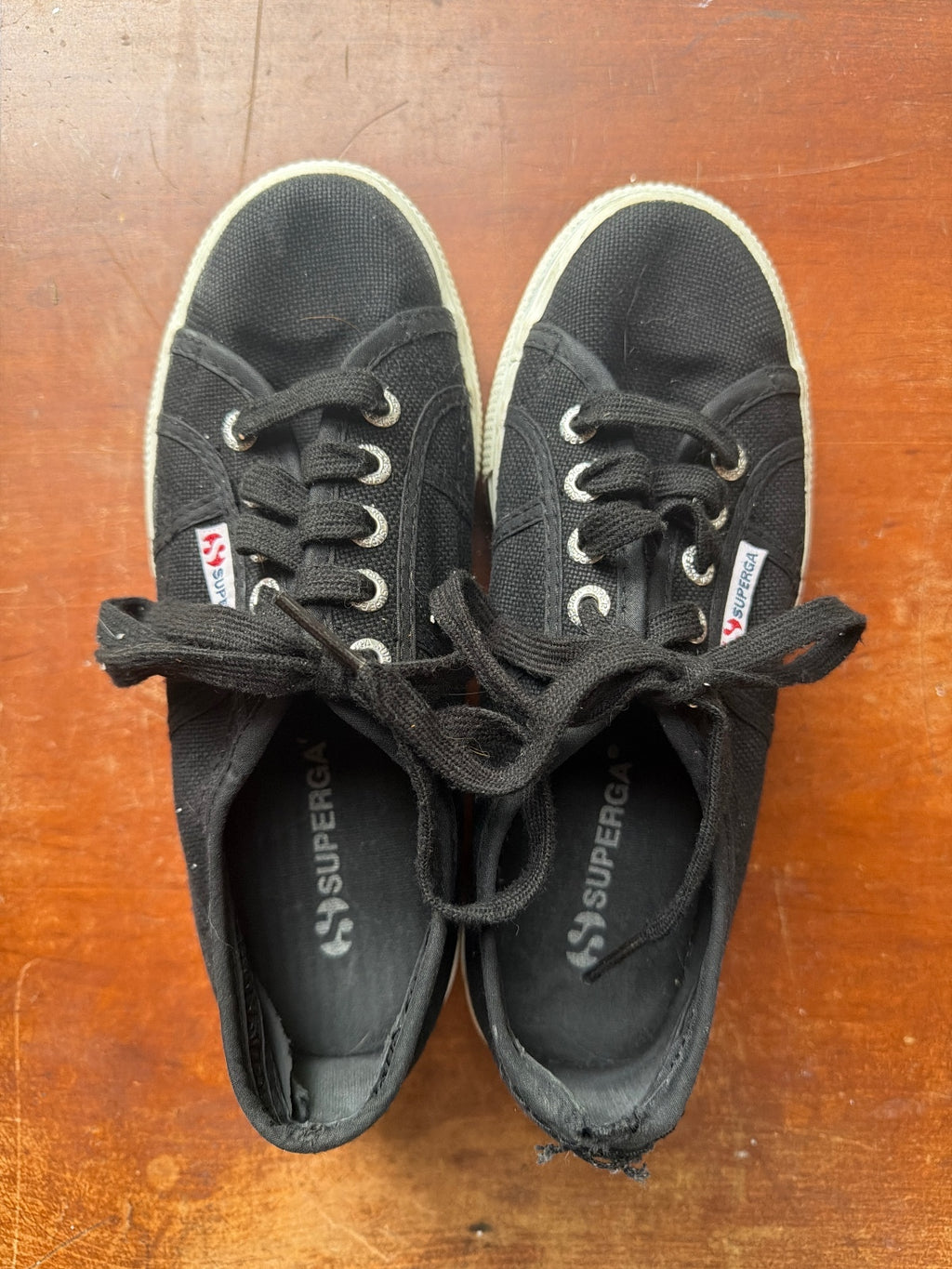 Superga Black Canvas Platform Sneakers Size 7
