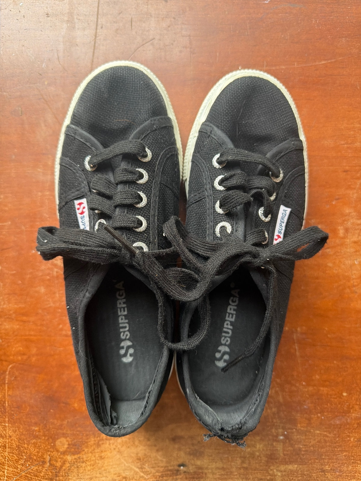 Superga Black Canvas Platform Sneakers Size 7