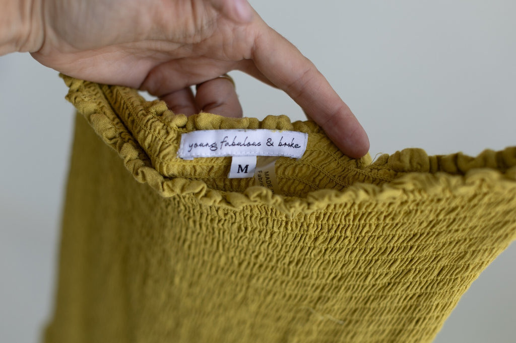 Young Fabulous & Broke Smocked Off Shoulder Maxi Dress Mustard Yellow M