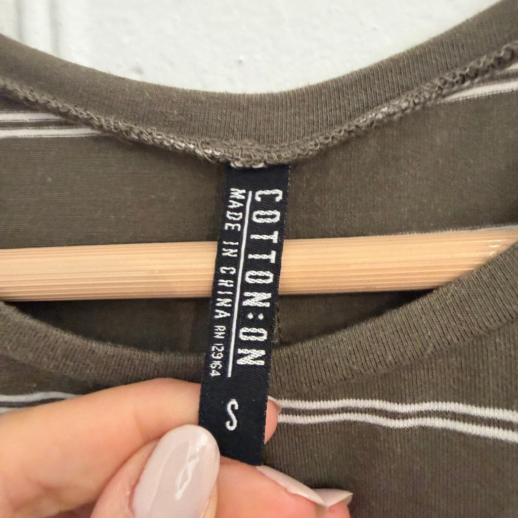 Cotton On Olive Striped Racerback Ribbed Bodycon Midi Dress Small