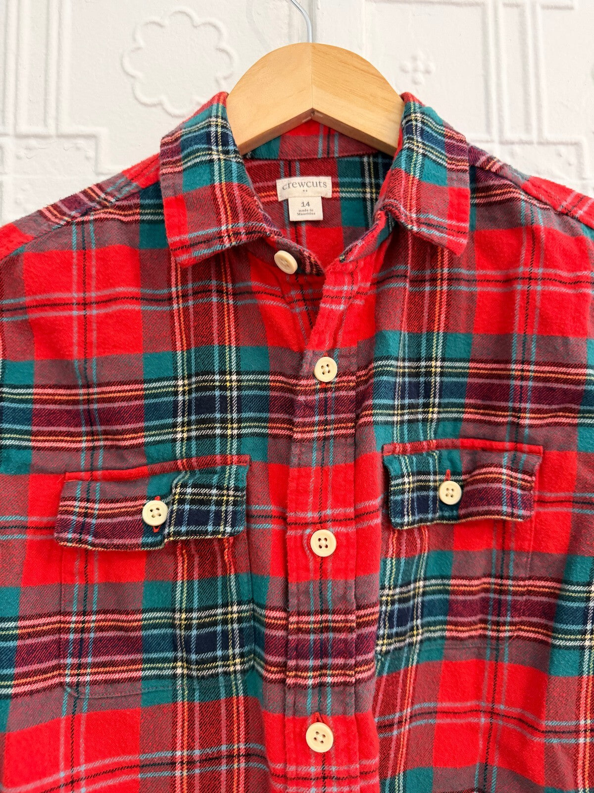 Crewcuts J.Crew Boys Red Plaid Flannel Button Down Shirt Size 14 Holiday Cotton