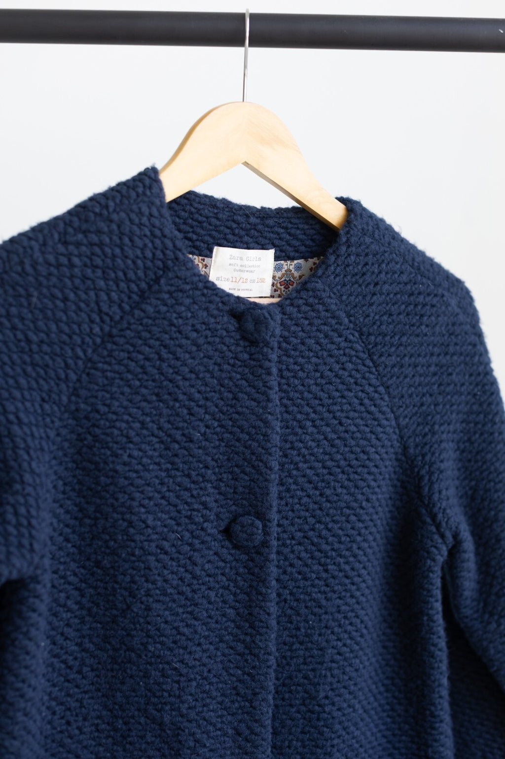 Zara Girls Navy Blue Knit Coat Jacket Floral Lined Size 11/12 152cm