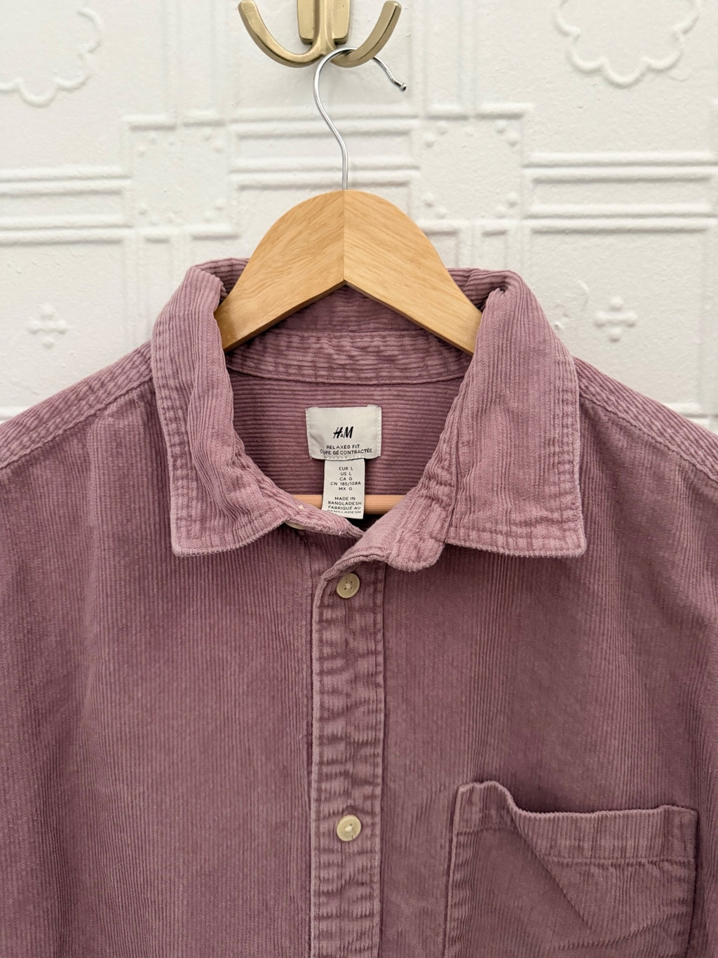H&M Long Sleeve Mauve Corduroy Button-Down Shirt / Jacket