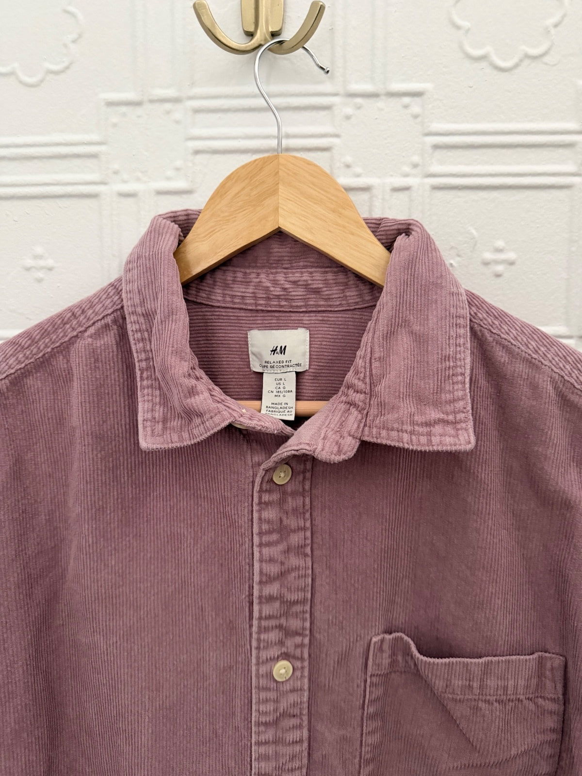 H&M Long Sleeve Mauve Corduroy Button-Down Shirt / Jacket