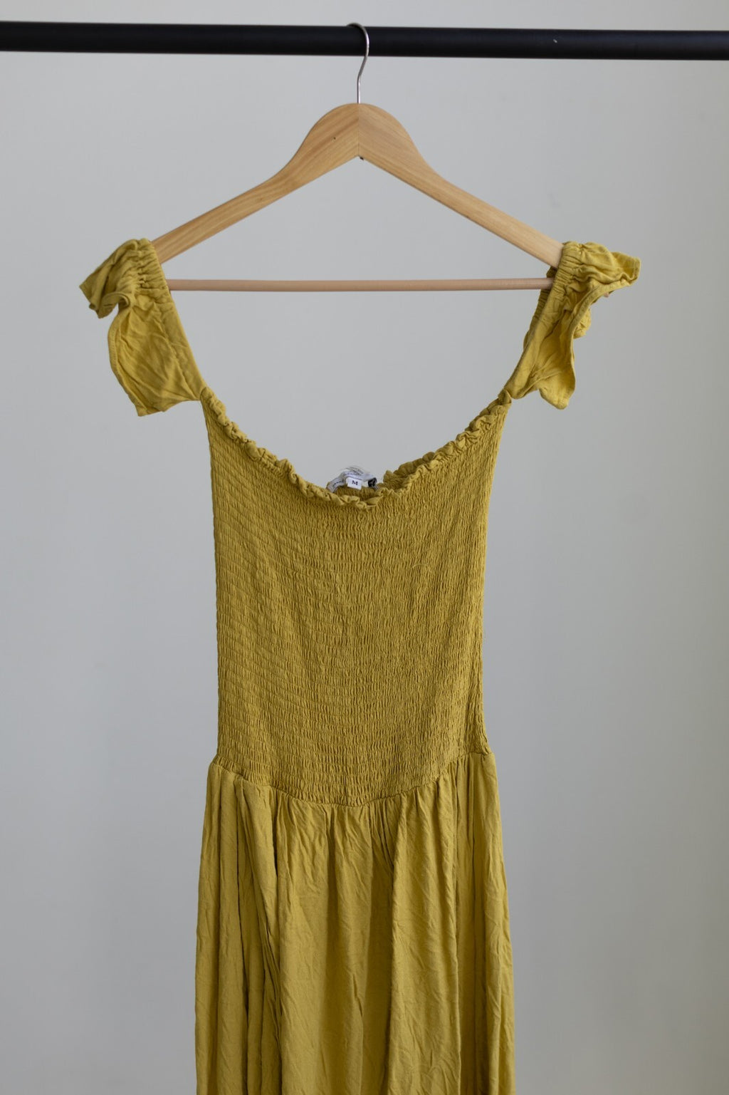 Young Fabulous & Broke Smocked Off Shoulder Maxi Dress Mustard Yellow M