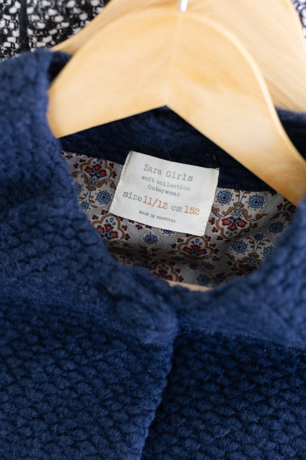 Zara Girls Navy Blue Knit Coat Jacket Floral Lined Size 11/12 152cm