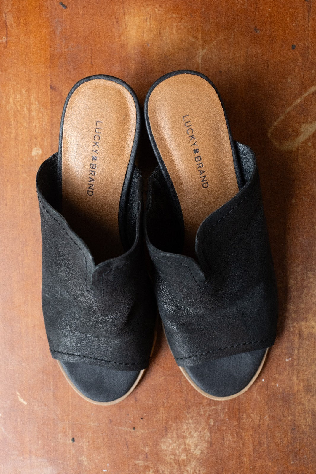 Lucky Brand Women's Black Open Toe Mule Heels Size 8
