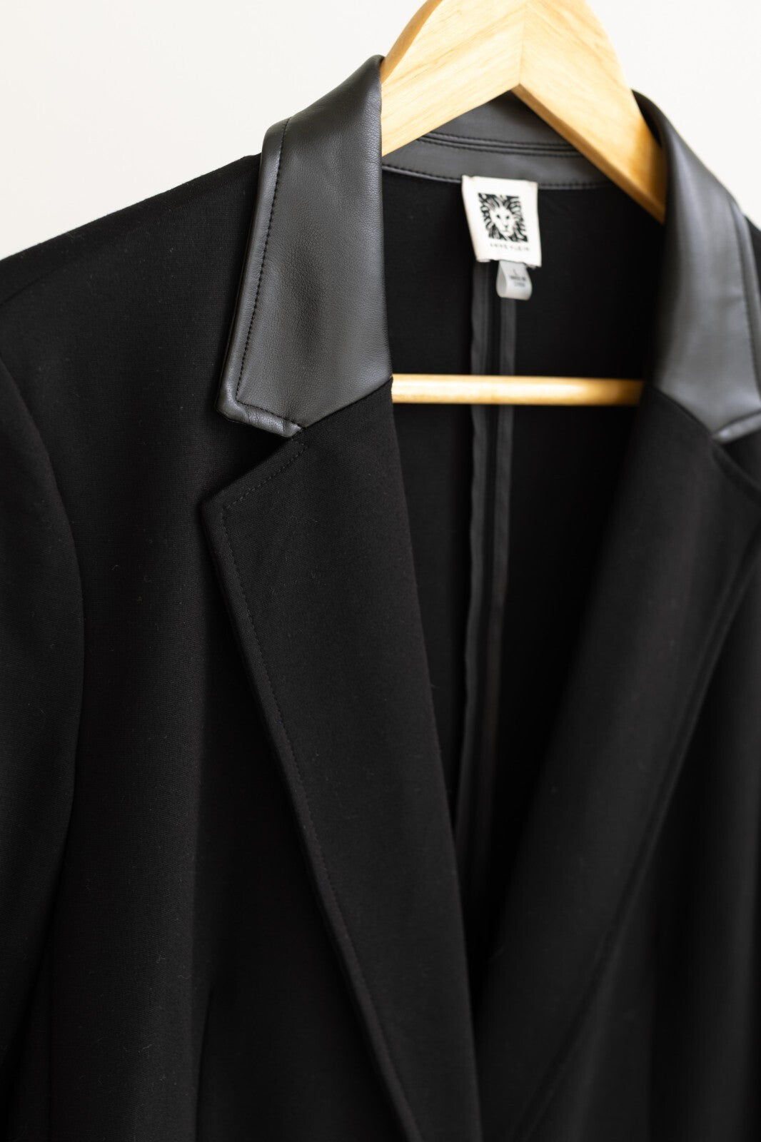 Anne Klein Faux Leather Collar Blazer Jacket Black Sz L
