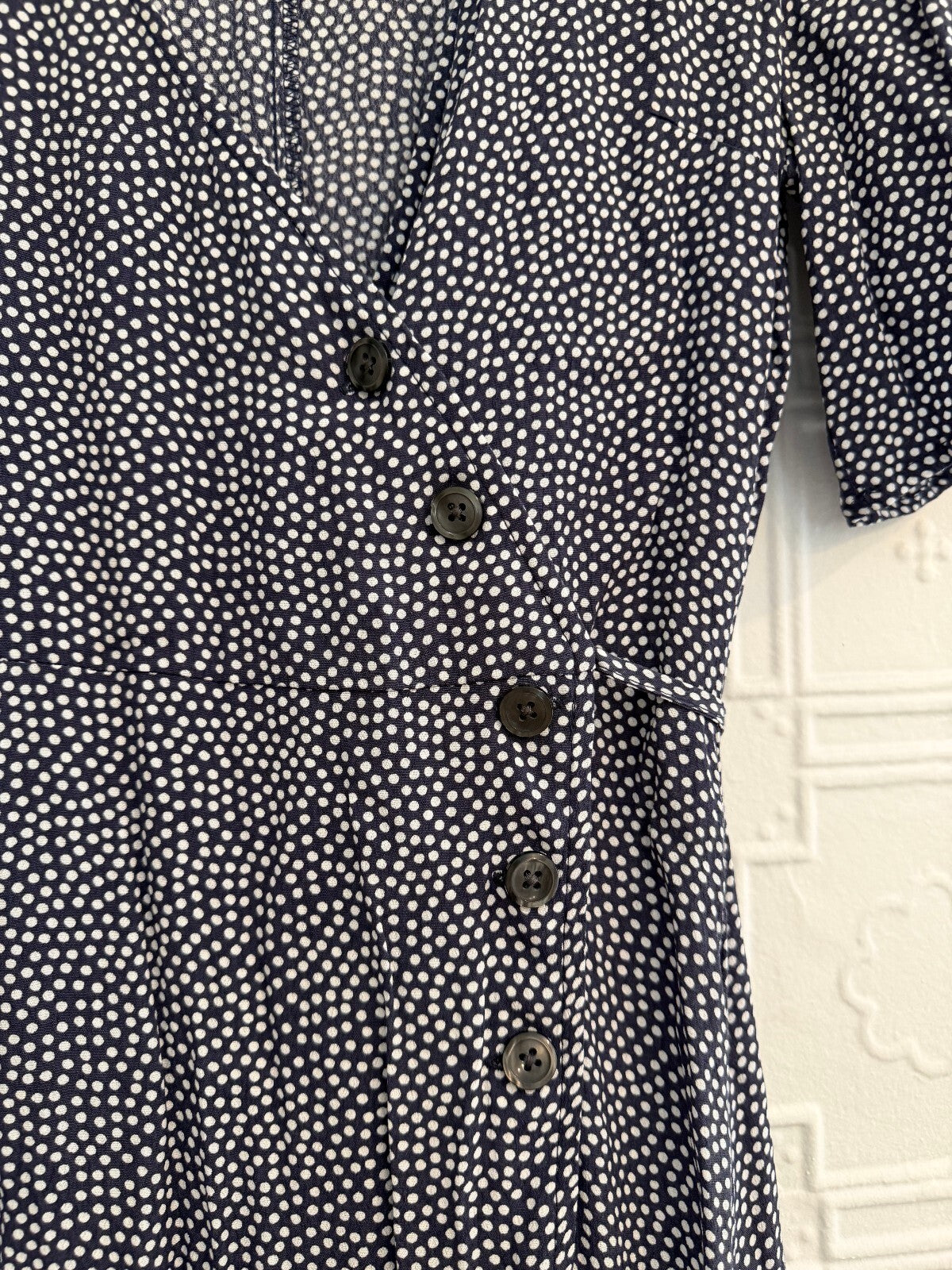 GAP Navy Blue Polka Dot Side Button Wrap Midi Dress S