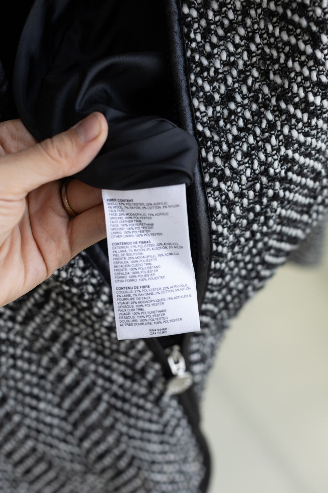 Betsey Johnson Black & White Tweed Herringbone Jacket Faux Leather Trim M