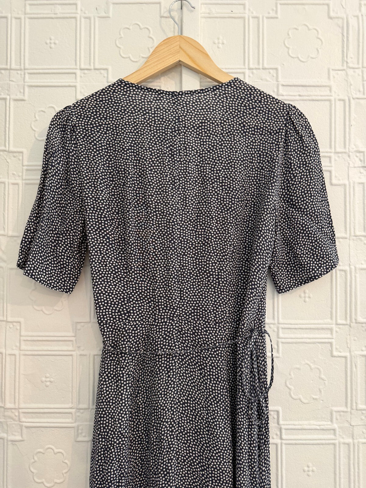 GAP Navy Blue Polka Dot Side Button Wrap Midi Dress S