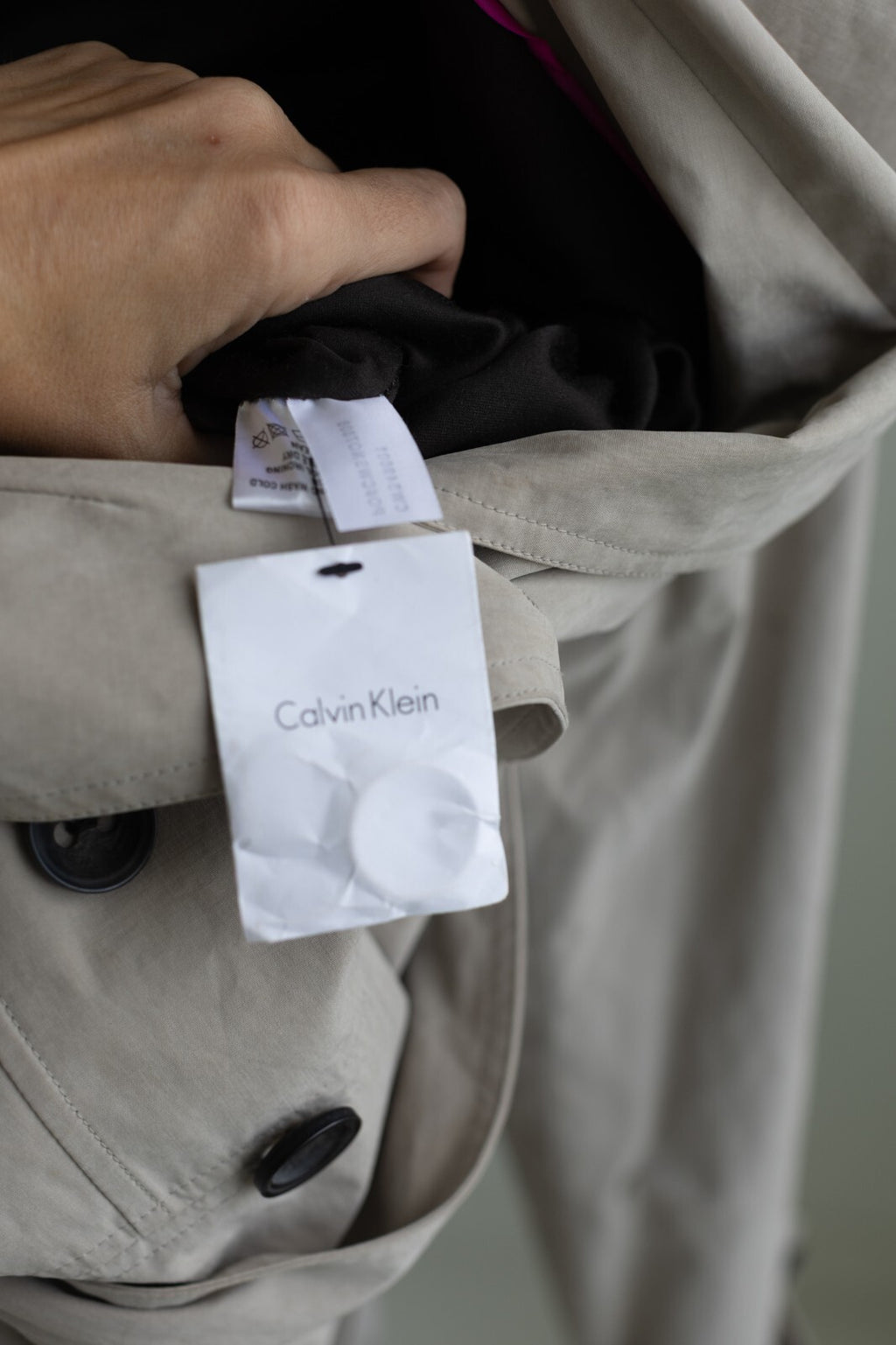 Calvin Klein Double Breasted Trench Coat Belted Beige Medium