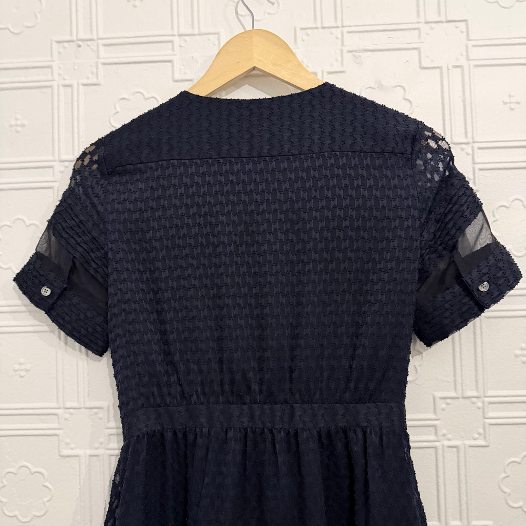 Banana Republic Navy Textured Sheer Trim Mini Dress Size 0