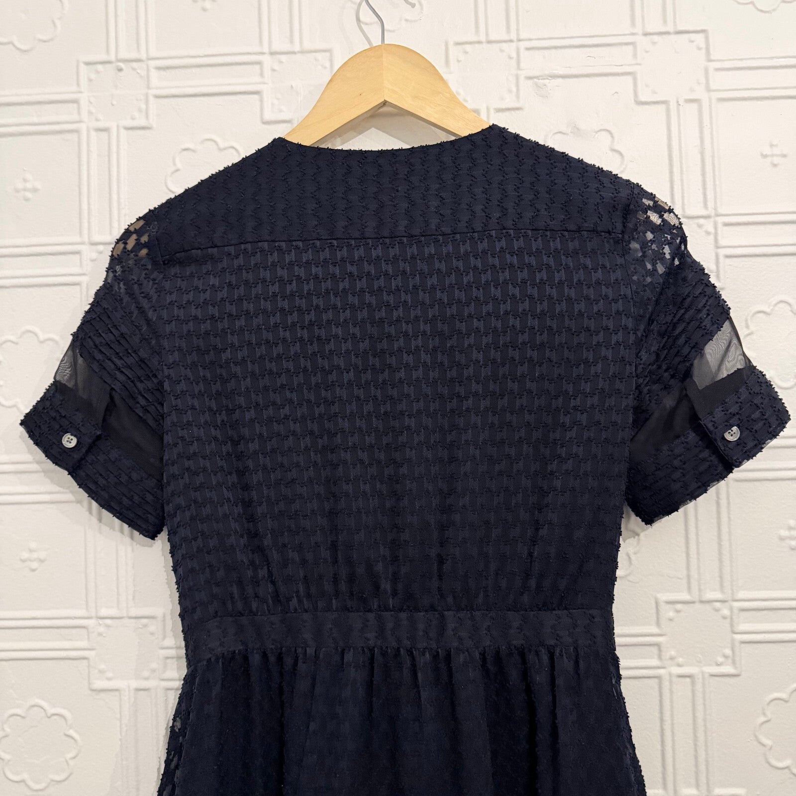 Banana Republic Navy Textured Sheer Trim Mini Dress Size 0