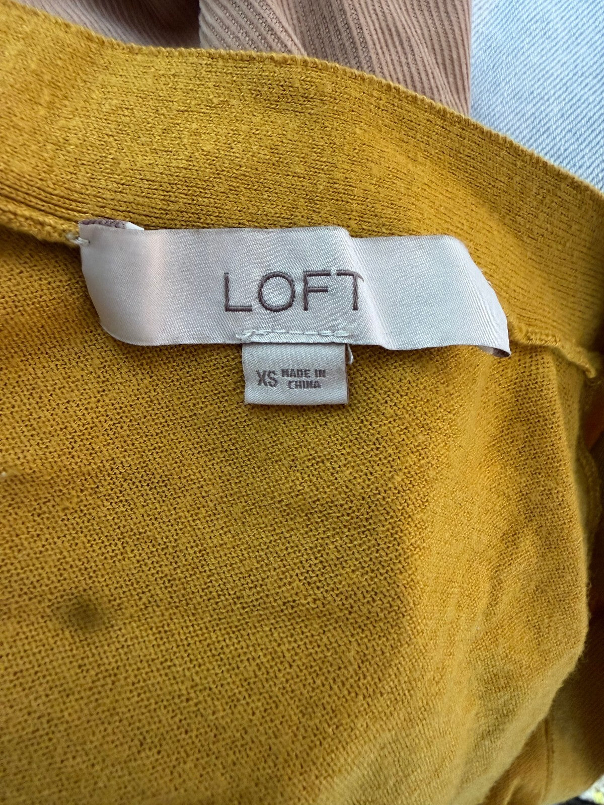 LOFT Mustard Yellow V-Neck Button Cardigan Sweater Wool Blend XS