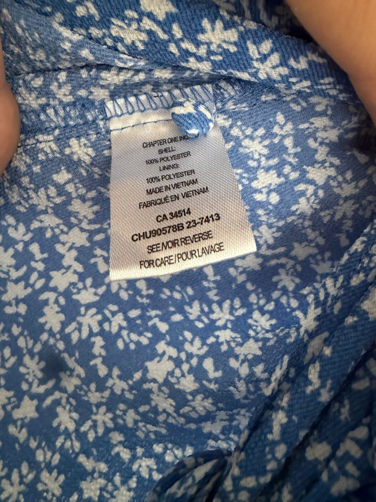 C By One Blue White Floral Tie Front Short Sleeve Blouse L Chiffon Cottagecore