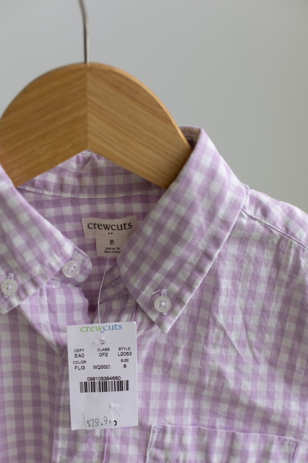 Crewcuts Boys Size 8 Purple Gingham Long Sleeve Button Down Shirt NWT