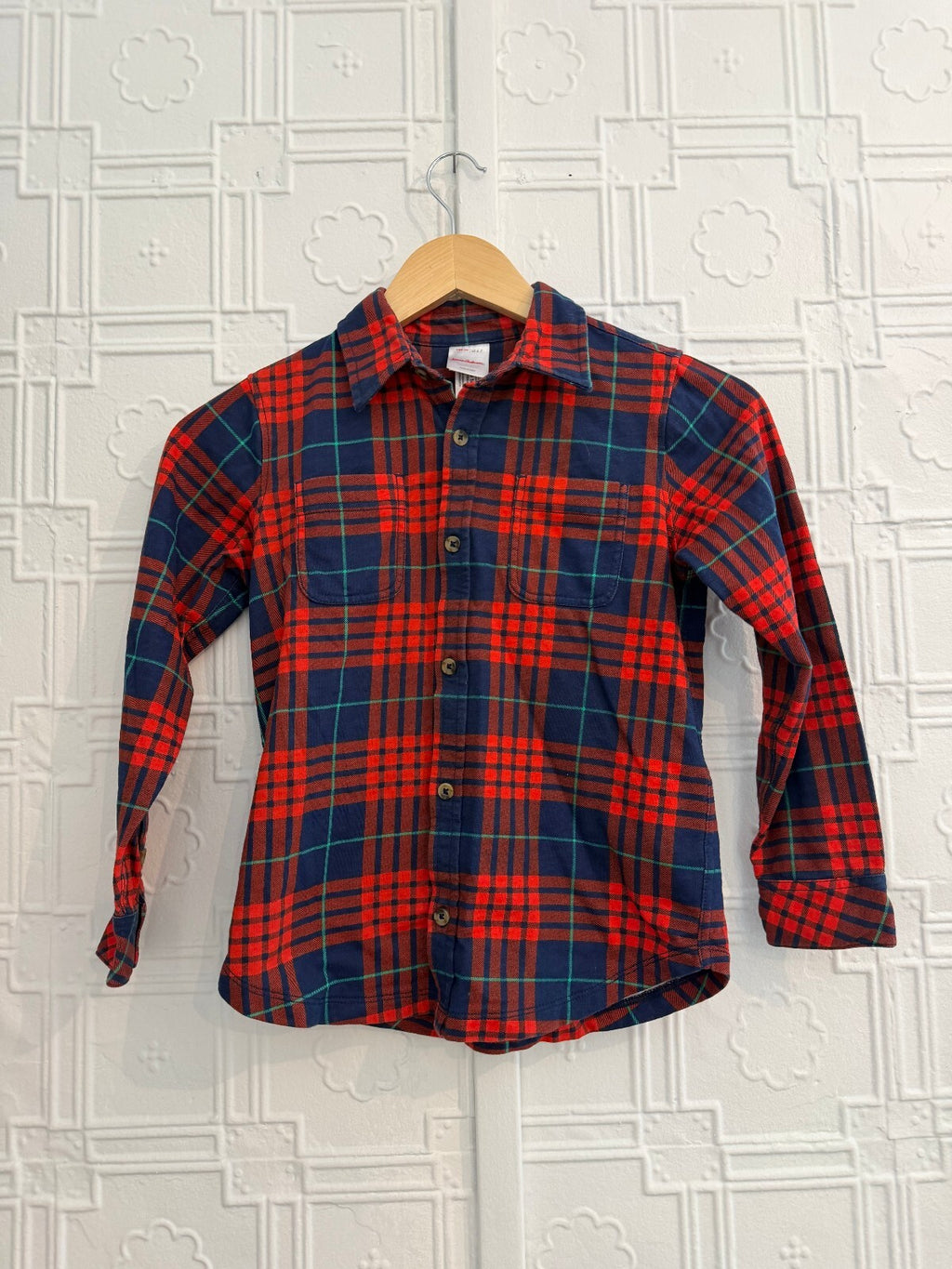 Hanna Andersson Kids Flannel Plaid Button Down Shirt Red Blue 120cm US 6-7