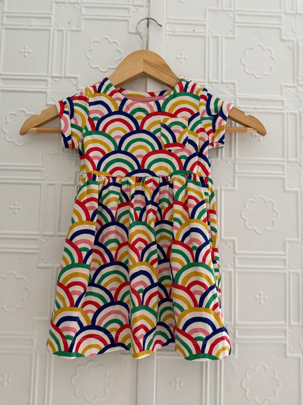 Mini Boden Rainbow Scallop Fun Jersey Dress 18-24M