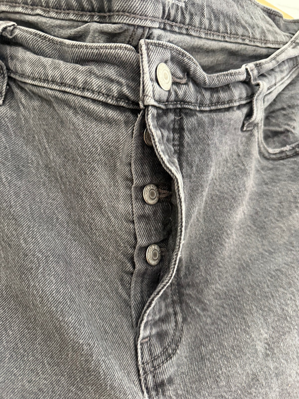 Old Navy High-Rise Slouchy Straight Jeans Grey 14 Tall Raw Hem Button Fly